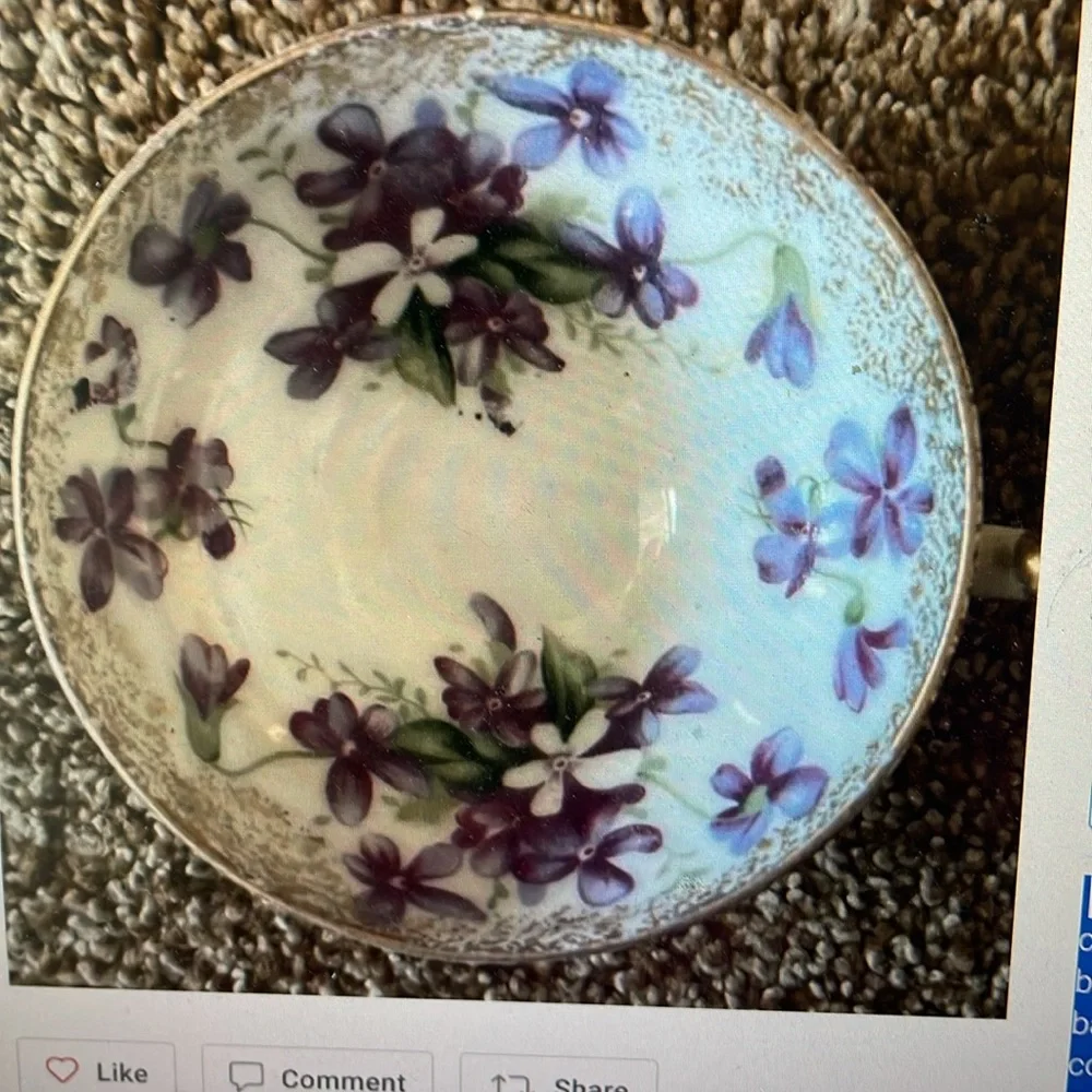 VTG Demi Cup and Saucer Floral Purple Violets 1701